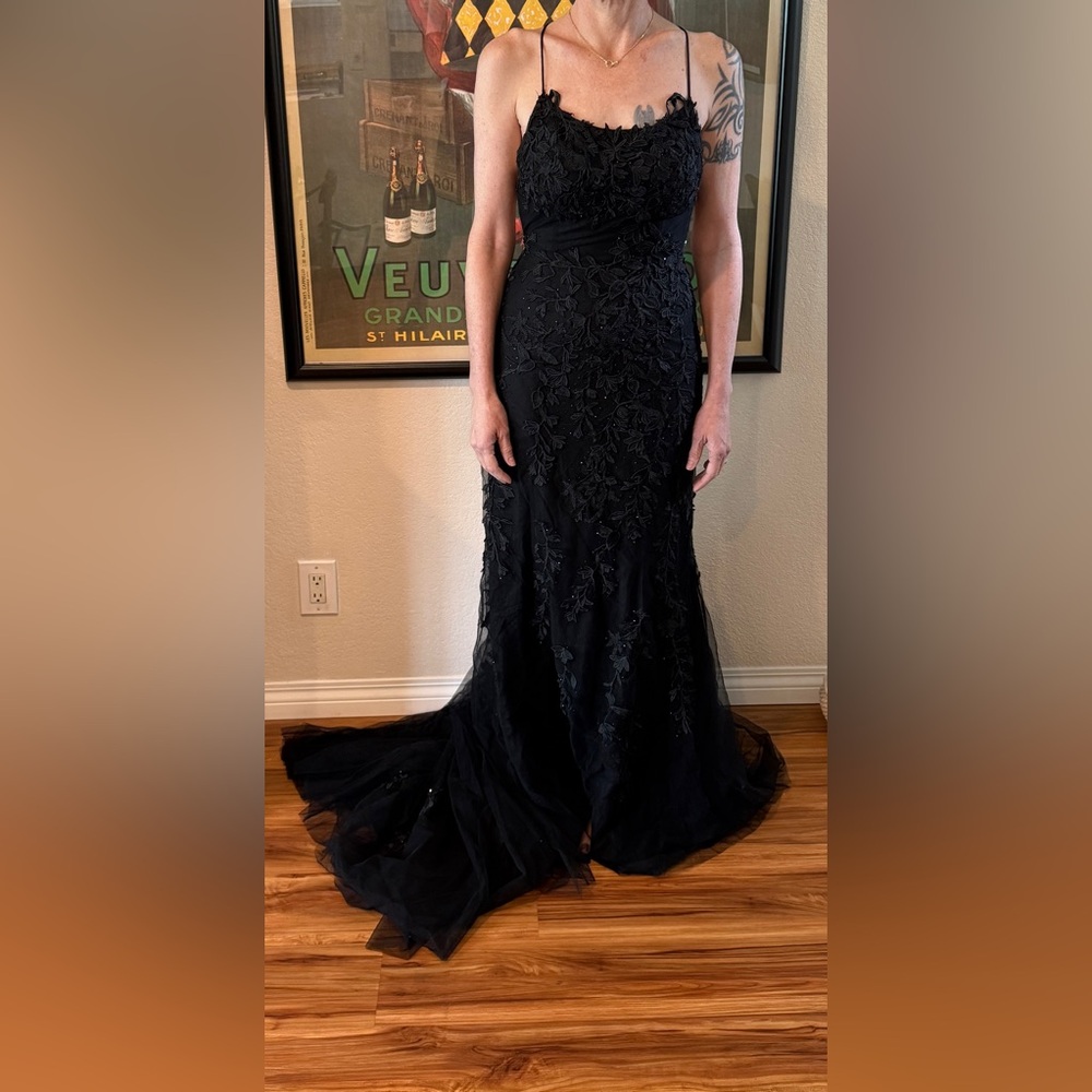 Black Spaghetti Strap Sleeveless Maxi Gown by Sherri Hill